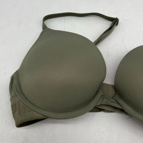 Victoria's Secret Pink Womens T-Shirt Push-Up Bra Size 32B Olive Green Underwire - Picture 2 of 6